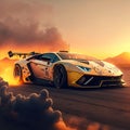 Pushing Limits, Capturing the Beauty of a Supercar Against the Sunset, generative ai Royalty Free Stock Photo