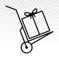 Pushing moving dolly hand cart with gift box flat icons for apps or website