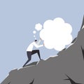 Illustration of a person pushing his thoughts uphill.