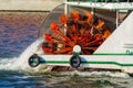 The pushing wheel of an old river ship is in motion. Royalty Free Stock Photo