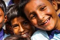 Pushkar, India - August 21, 2009: close-ups of Indian children in school uniforms laughing happy in Pushkar, India