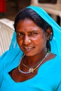 Pushkar, India - August 21, 2009: portrait of a young indian woman in a sari dress