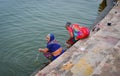 Hindu pilgrims praying in Pushkar, India Royalty Free Stock Photo