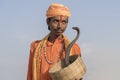 Hindu sadhu holy man and snake cobra in Pushkar, India, close up portrait Royalty Free Stock Photo