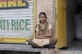 Indian schoolgirl with uniform on the street. Pushkar, Rajasthan, India Royalty Free Stock Photo
