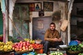 Vegetable street shop vendor selling vegetables in the street of Pushkar, Rajasthan, India