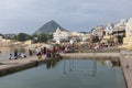 PUSHKAR, INDIA - SEPTEMBER 17, 2017: Hindu devotees pilgrims bat