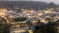 Pushkar,Rajasthan,India,illuminated by town lights at dusk from the hilltop at Gayatri temple