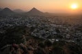 View on Pushkar and the Aravalli Hills from the Pap Mochani Gayatri Temple, Rajasthan, India