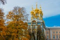 PUSHKIN, ST. PETERSBURG, RUSSIA - OCTOBER 21, 2024: View of the golden domes of the Catherine Palace