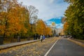 PUSHKIN, SAINT PETERSBURG, RUSSIA - OCTOBER 21, 2024: View of the autumn Park and Catherine Palace Royalty Free Stock Photo