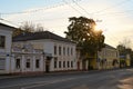 Pushkin Street architecture under the morning sun in Kaluga