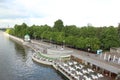 Pushkinskaya Embankment and restaurant tables