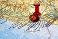 Pushpin on an atlas (Los Angeles) Royalty Free Stock Photo