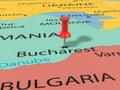 Pushpin on Bucharest map Royalty Free Stock Photo
