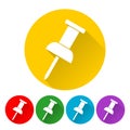 Pushpin icon set with long shadow Royalty Free Stock Photo