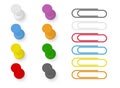 Pushpin and paper clips collection. Vector set of colorful thumbtacks and paperclip Royalty Free Stock Photo