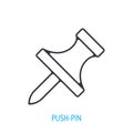 Pushpin side view. Outline icon. Vector illustration. Thumb tack for note and arts attach. Symbols of office supplies