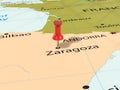 Pushpin on Zaragoza map Royalty Free Stock Photo