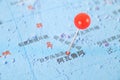 Pushpins mark the location of Avarua, the capital of Rarotonga, on the map