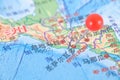 Pushpins mark the location of Managua, the capital of Nicaragua, on the map