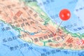 Pushpins mark the location of San Salvador, the capital of El Salvador, on the map