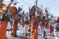 Pussellawa, Sri Lanka, 03/20/2019: Hindu festival of Thaipusam - body piercing rituals under the blood moon. Devotees parading