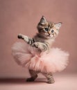 Pussycat in ballerina tutu dress, dancing in studio. Generative Ai