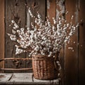 Pussywillow Bouquet in Wicker Basket Royalty Free Stock Photo
