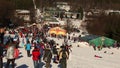 PUSTEVNY, CZECH REPUBLIC, FEBRUARY 1, 2017: Pustevny, protected landscape area Beskydy mountains Wallachian, people tourist