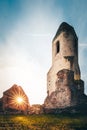 Church ruins in Hungary in the middle of a cornfield. She stands on Lake Balaton in Somogyvamos, photographed romantic sunset Royalty Free Stock Photo