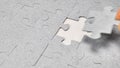 put the last piece of jigsaw puzzle to complete the mission on white background Royalty Free Stock Photo