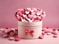 Put many hearts of pink colors in a box Ai Generated