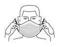 Put protective mask on face. Sticker, poster, sign in front of the entrance with the words put on a medical mask. Virus