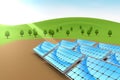 Installed solar panels. Nature and blue sky. 3D illustration