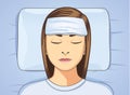 Put towel onto forehead for reduce fever