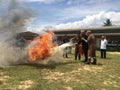 Putatan, Sabah. 24 April 2019 : Basic Fire Fighting and Evacuation Fire Drill Simulation Training For Safety. Royalty Free Stock Photo