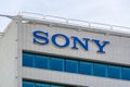 Sign and logo on the French headquarters of Sony, Puteaux, France