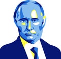 Putin vector isolated illustration. Politics portrait with blue and yellow