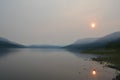 Putorana Plateau. Fog on a mountain lake Royalty Free Stock Photo