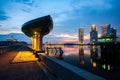 Putrajaya Burning Sunrise with a butterfly bridge in the background and beautiful reflection .