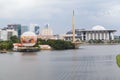 Putrajaya, Malaysia - circa September 2015: Iron Mosque and Millennium Monument in Putrajaya, Malaysia Royalty Free Stock Photo