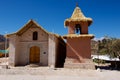 Exterior of the church with straw covered roof in Putre town, Chile.