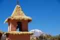 Straw covered bell tower of the church in Putre town, Chile.