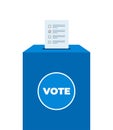 Puts voting ballot in ballot box. Voting and election concept. Vector illustration