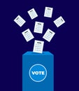 Puts voting ballot in ballot box. Voting and election concept. Vector illustration