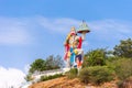 PUTTAPARTHI, ANDHRA PRADESH, INDIA - JULY 9, 2017: Hill View Stadium - Hanuman Statue. Copy space for text.