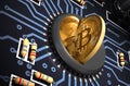 Putting Bitcoin Into Coin Slot And Creating Heart Shape With Reflection