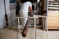 Putting bread dough into the oven