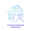 Putting customer needs first blue gradient concept icon